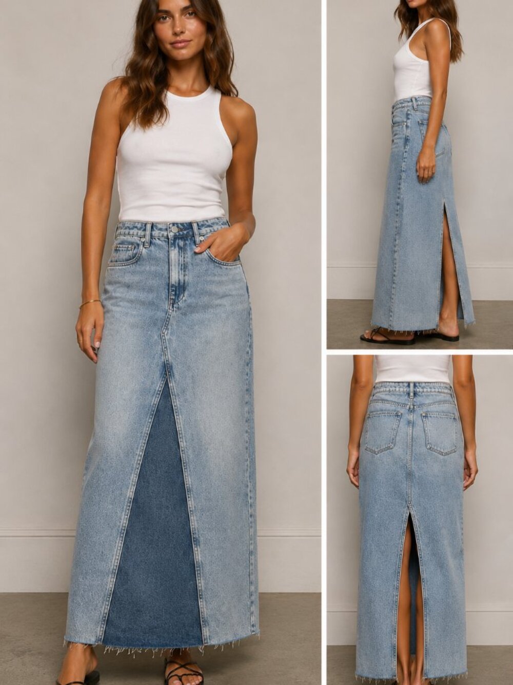 Blank NYC Either Way Jean Skirt Womens Size 27 Blue High Back Slit Raw Hem New
